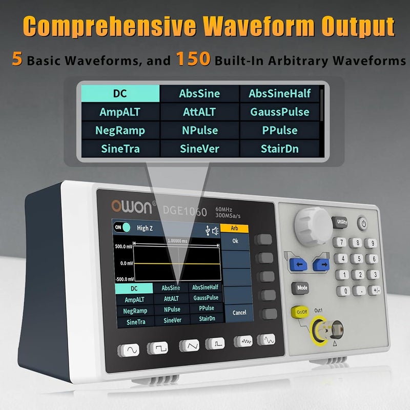 Owon Function Generators, DGE1030 30MHz with 1CH Signal Generator, 125MSa/s Sample Rate Arbitrary Generator 8k Arb Wave Length (30MHz/1CH/ DGE1030) - Image 4